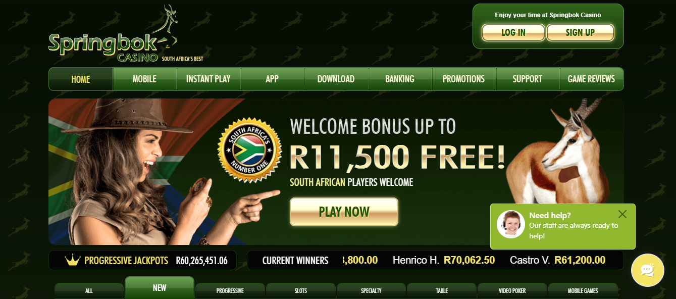 Springbok casino no deposit bonus in South Africa